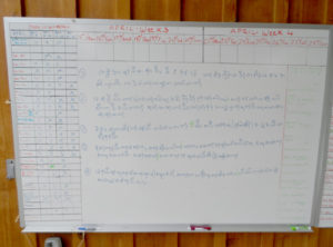 Work schedule in Karen language helps to organize next tasks at the farm.