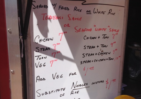 Menu boards of food trucks are usually informal and change daily.