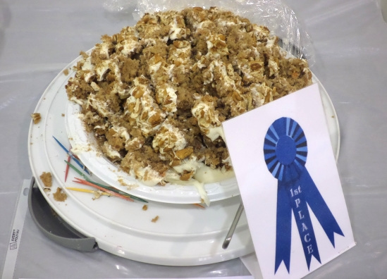 One of several entries made with artichokes, the cake won the category of fruits, nuts, and vegetation.