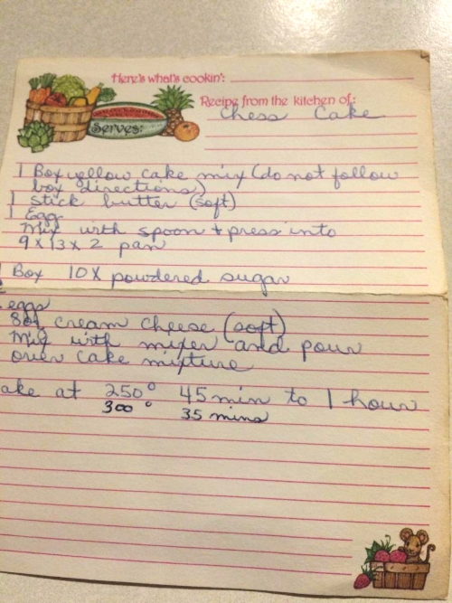 This is my grandmother's handwritten recipe for chess cake.
