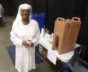 Annie Thorton, 79, of Fayetteville enjoys sweet tea at the dinner and always wears white. (Ray Linville)