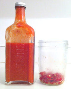 Sliced red peppers along with other basics become an astoundingly delicious hot sauce.