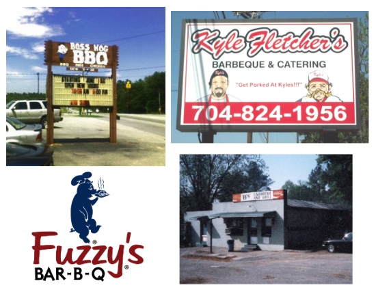 Top left to right:  Boss Hog BBQ, Kyle Fletcher's Barbeque & Catering Bottom left to right: Fuzzy's Bar-B-Q, B's Barbeque