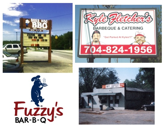 Top left to right: Boss Hog BBQ, Kyle Fletcher's Barbeque & Catering Bottom left to right: Fuzzy's Bar-B-Q, B's Barbeque
