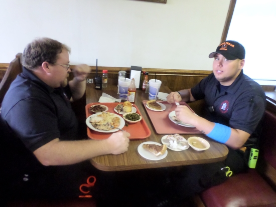 T.C. Murdock (left) and Colton Sutton are regulars at The Hub and stop for lunch when their duties with Anson County Rescue Squad permit.