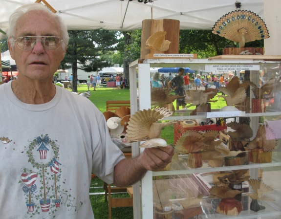 Bill Maloney with white cedar birds.  Saturday, June 20, 2015.  Photo: Leanne E. Smith.