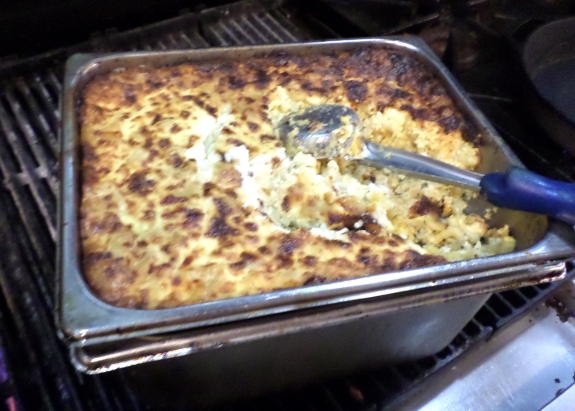 Just out of the oven, a pan of mac and cheese awaits orders at The King’s Kitchen for this popular Southern “vegetable” (well, mac and cheese should be a vegetable)