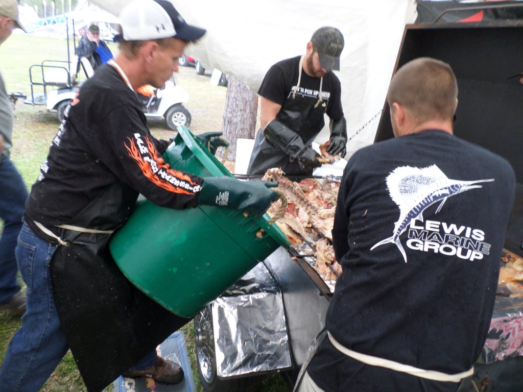 After a pig is judged, the meat is taken to a pavilion where it is chopped and sold in plates and sandwiches.