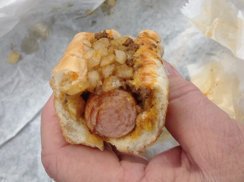 A tasty “all the way” hotdog doesn’t last very long.
